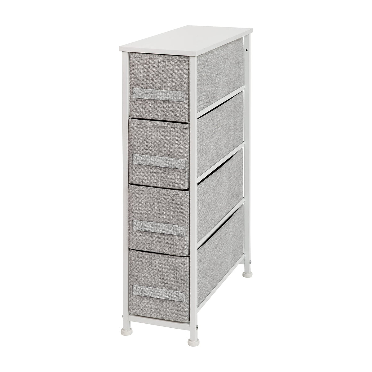 Flash Furniture Harris 4 Drawer Slim Wood Top White Cast Iron Frame Dresser Storage Tower with Light Gray Easy Pull Fabric Drawers