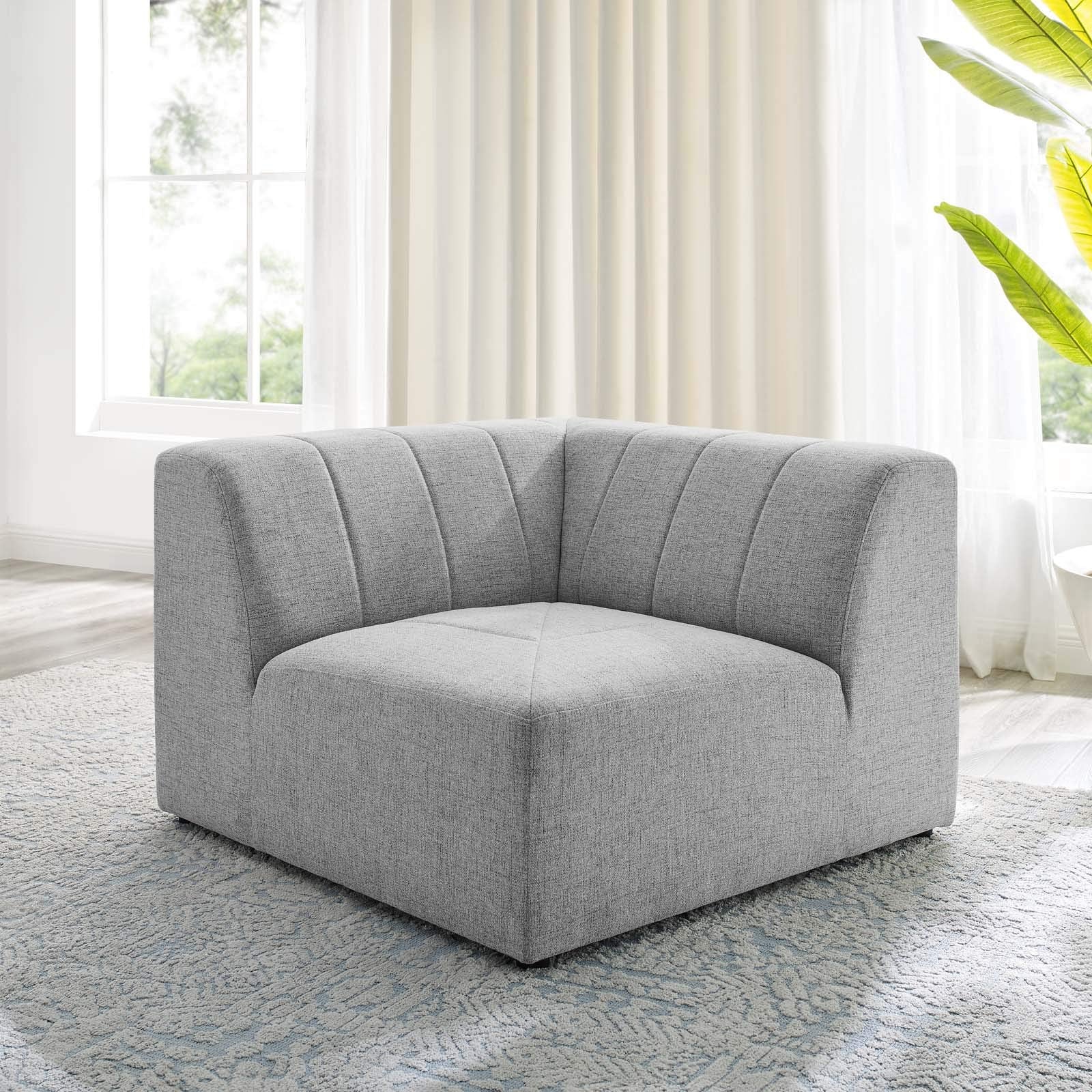 Modway Bartlett Channel Tufted Upholstered Sectional, Corner Chair, Light Gray