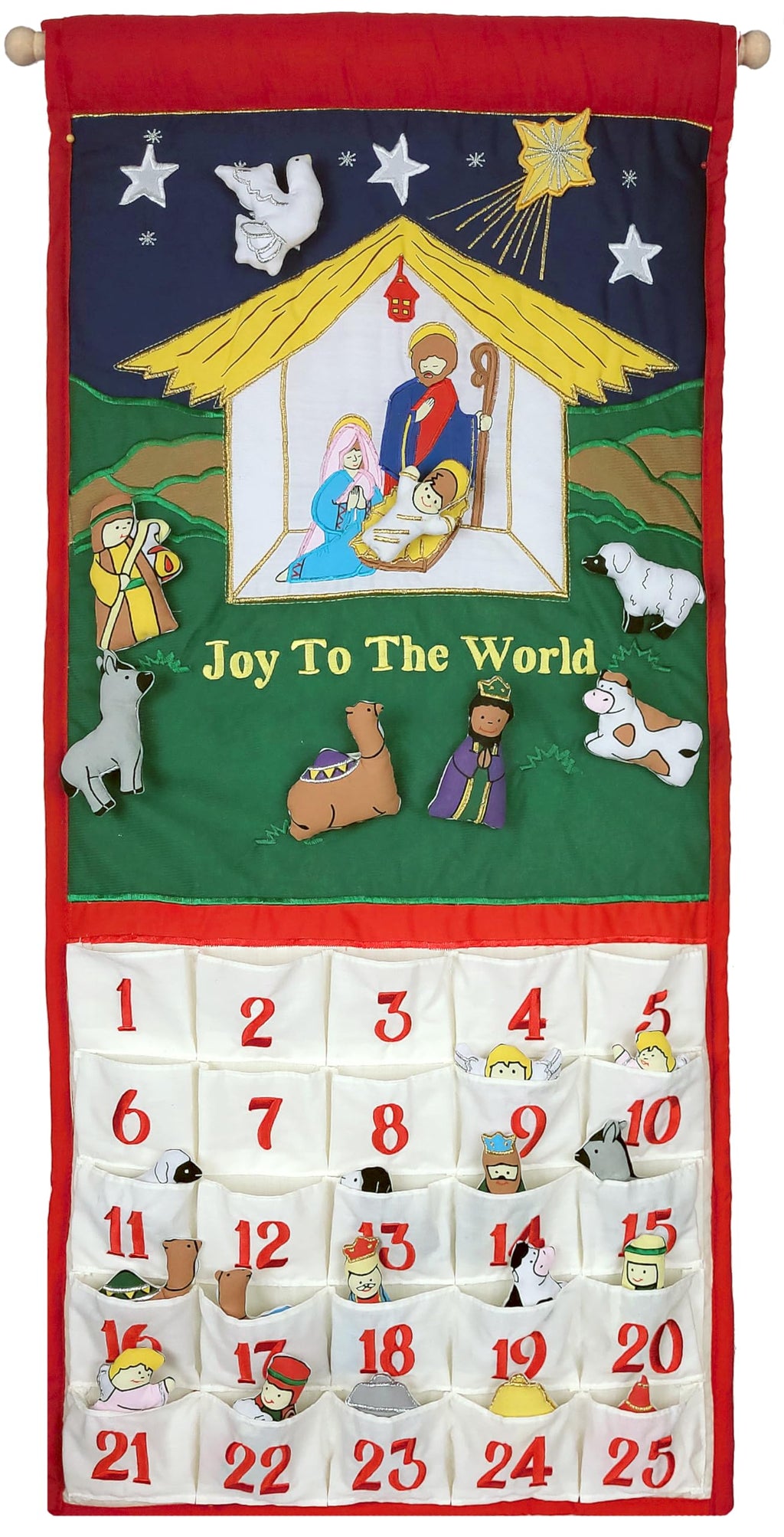 Pockets of Learning Joy To The World Nativity Advent Calendar Fabric Green