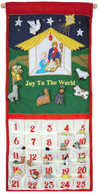 Pockets of Learning Joy To The World Nativity Advent Calendar Fabric Green