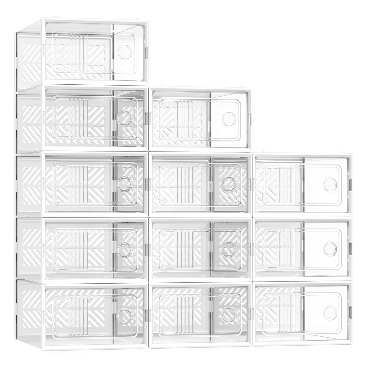 SONGMICS Stackable Shoe Boxes, Foldable, Ventilated Clear, Set of 12