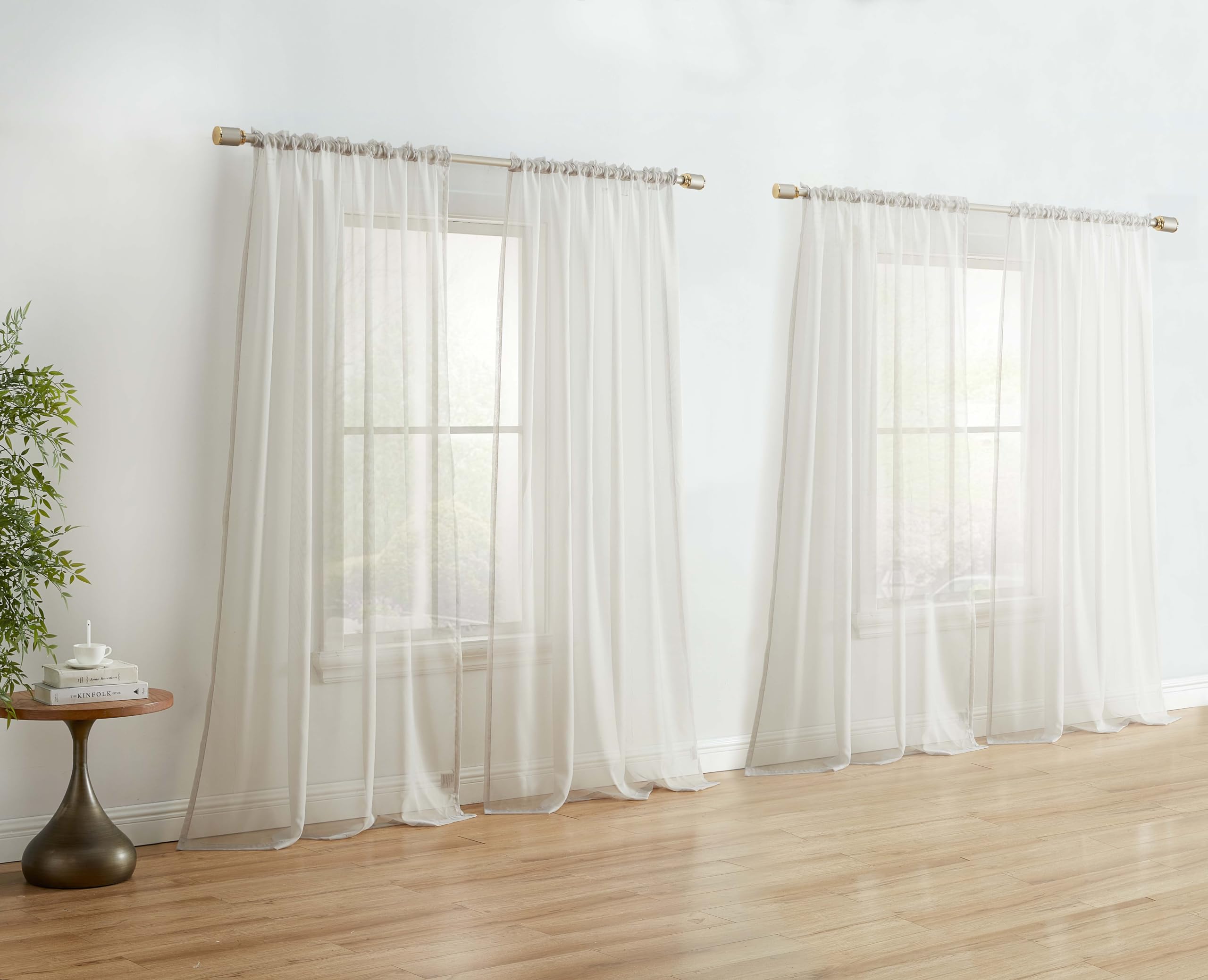 Hlc.Me Silver Grey Sheer Curtain Panels: Sheer Voile Light Filtering Window Treatment Coverings Rod Pocket Curtain Panels For Be