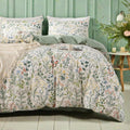 Mixinni Flower Duvet Cover Twin Xl Size, Sage Green Floral Duvet Cover Soft Cotton Cute Wildflower Green Leaves Print Cotton Bed