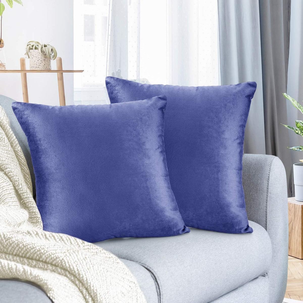 Nestl Throw Pillow Covers, Cozy Velvet Decorative Calm Blue Pillow Covers 20 X 20 Inches, Soft Solid Couch Pillow Covers For Sof