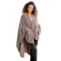 Berkshire Blanket Primalush Wearable Blanket, Cozy Loungewear Pocketed Plush Cape Wrap for Adults & Teens(Brown, One Size 58X64)