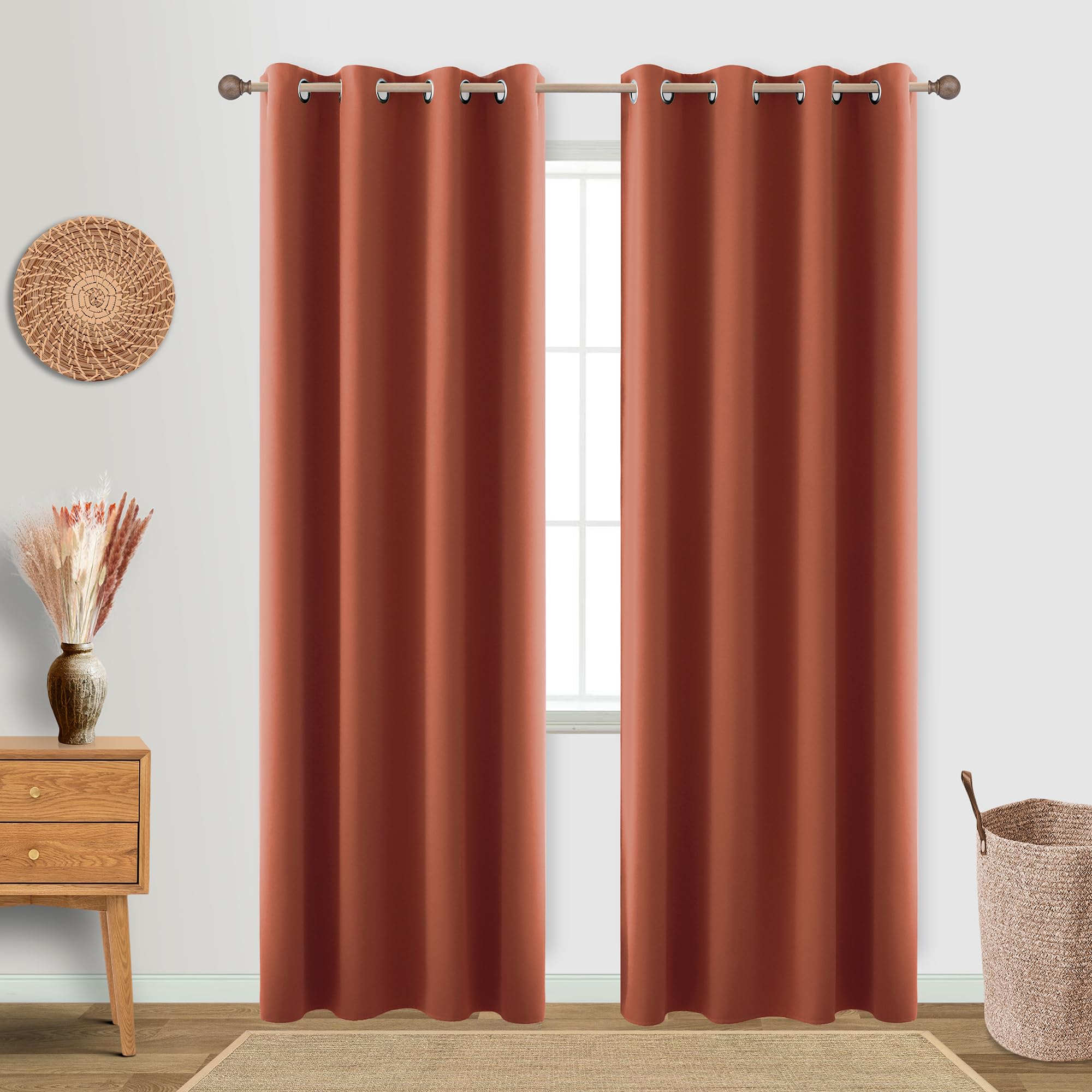 Burnt Orange Blackout Curtains for Living Room 2 Panels Set 84 Inches Long Grommet Thermal Black Out Window Drapes for Bedroom P