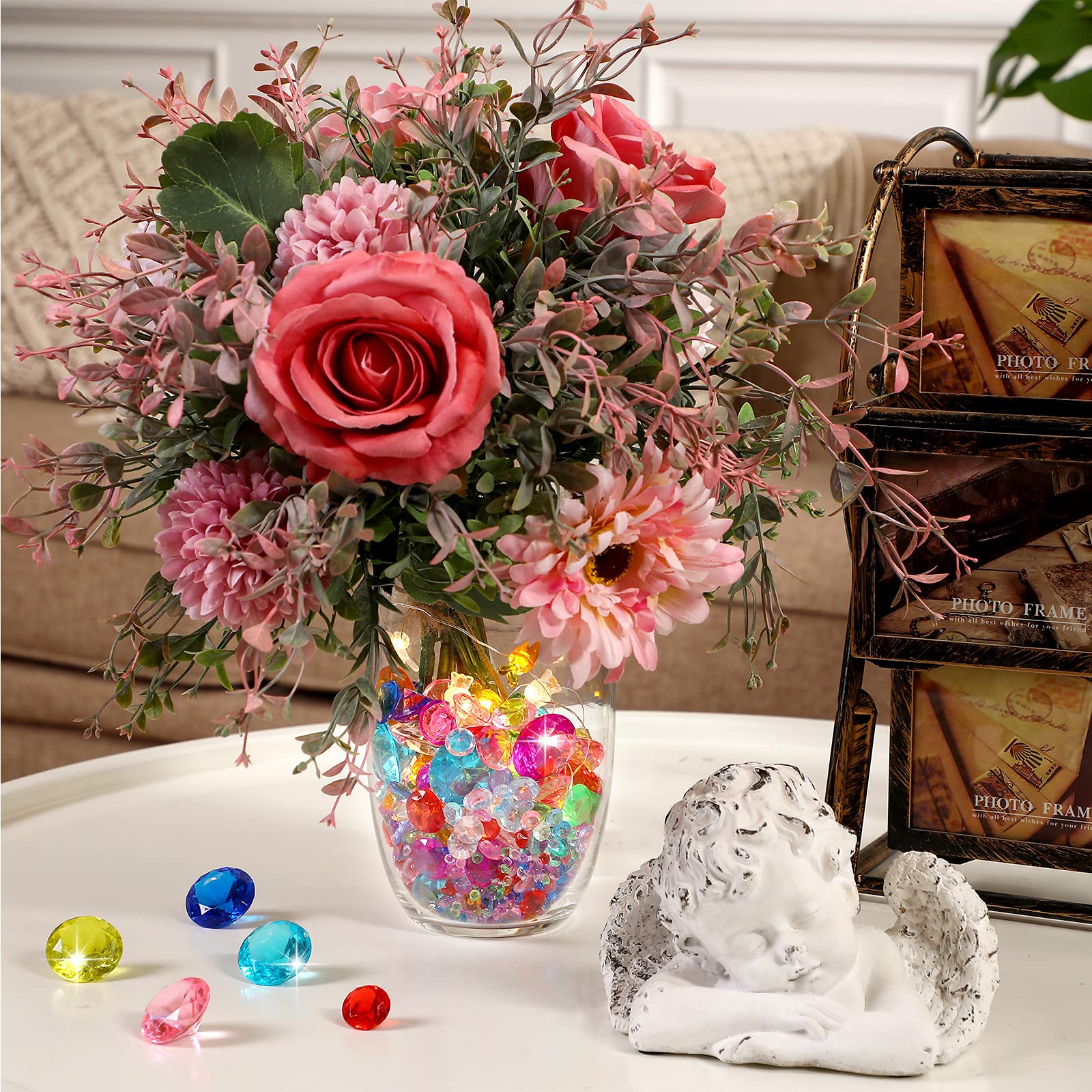 Hicarer 800 Pieces Diamond Decorations Acrylic Diamond Table Scatter Crystals For Table For Vase Fillers Party Table (Rainbow,30