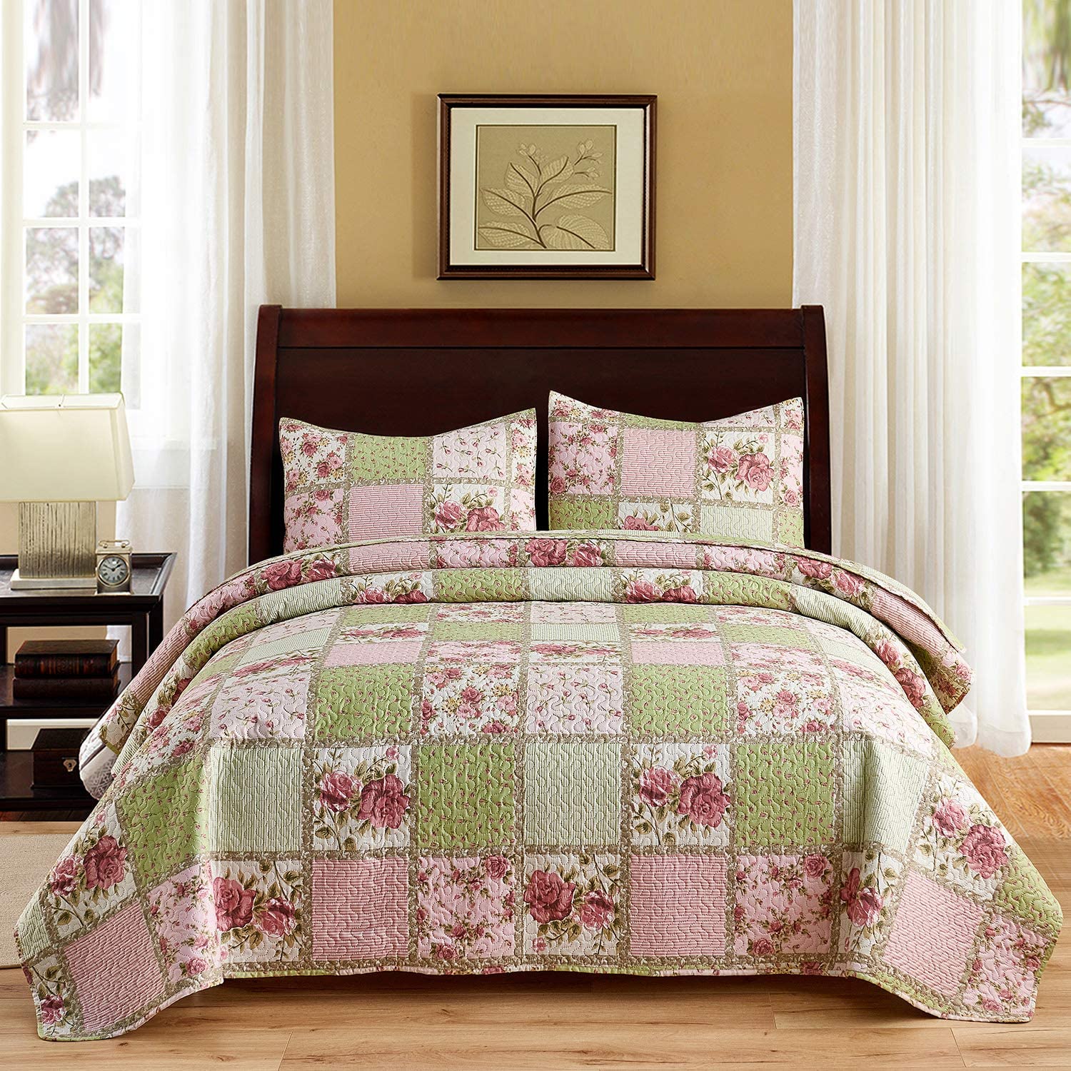 Merry Home King Quilt Set, 3-Piece Quilt Sets With 2 Pillow Shams - Boho Reversible Soft And Lightweight Quilt Bedding Bedspread