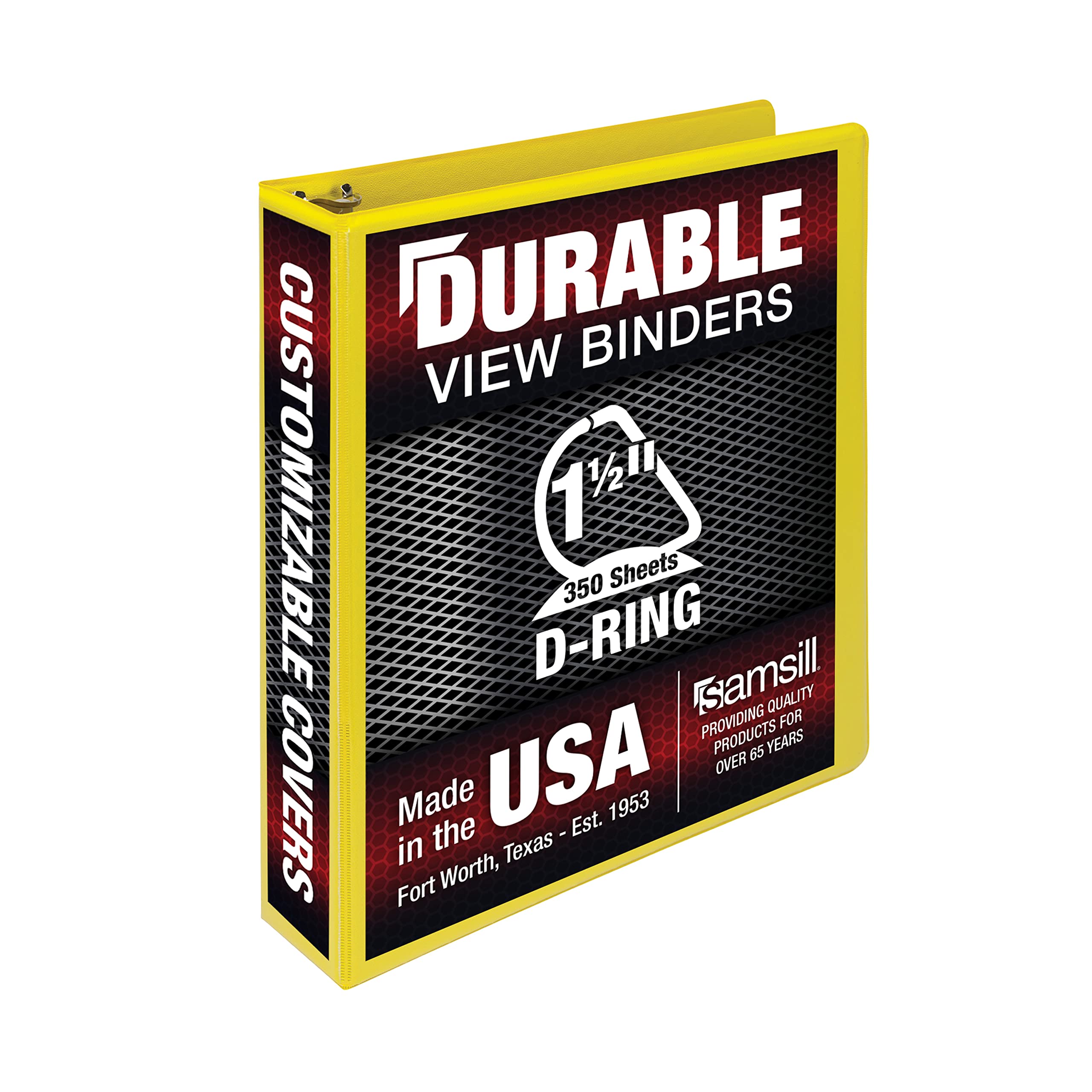 Samsill Durable 1.5 Inch Binder, Made In The Usa, D Ring Binder, Customizable Clear View Cover, Yellow, Holds 350 Pages