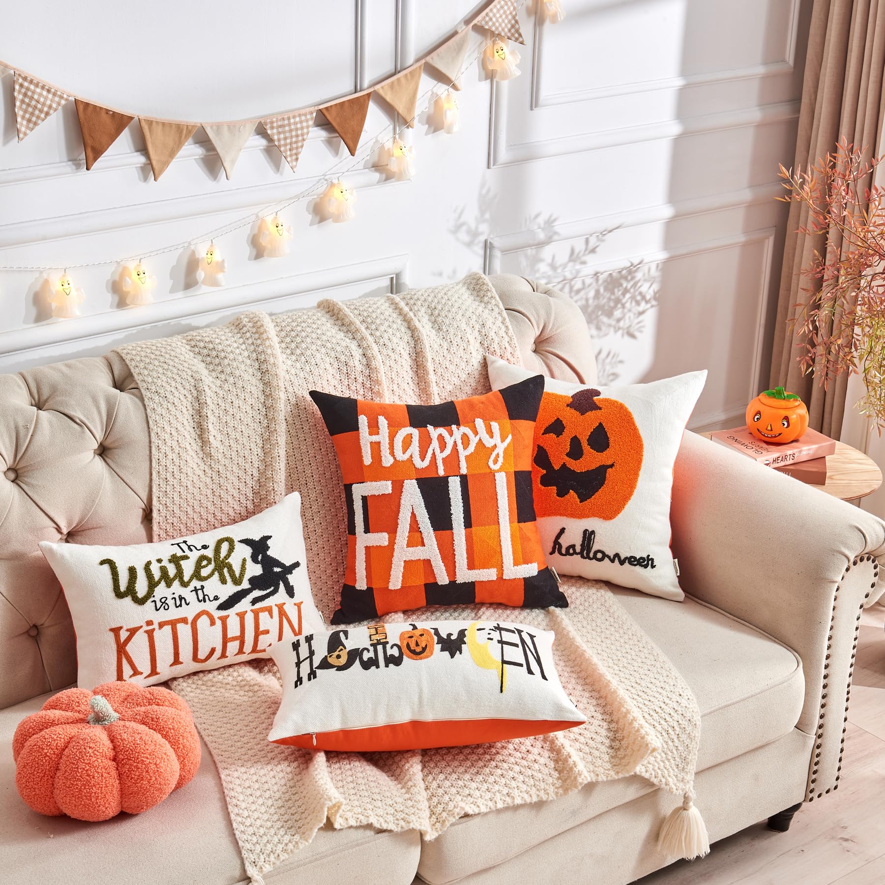 Alysheer Embroidered Lumbar Decorative Fall Throw Pillow Cover 12''X 20'', Farmhouse Cottage Embroidery Chic Pattern, 100% Cotto