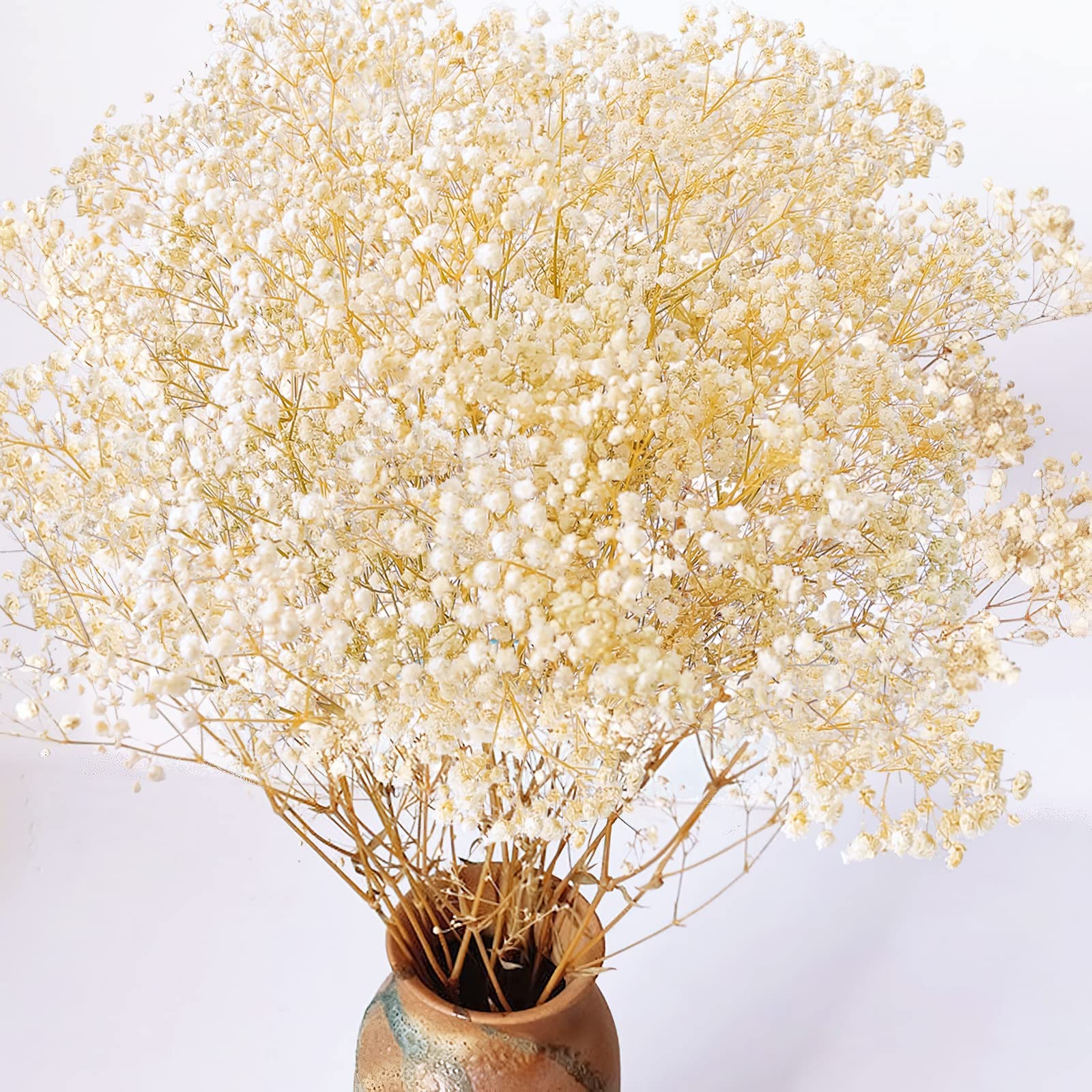 Dried-Babys-Breath-Flowers-Bouquet, Glicrili 17.2 inch 2500+ Ivory White Flowers, Natural Gypsophila Branches for Home, Table De