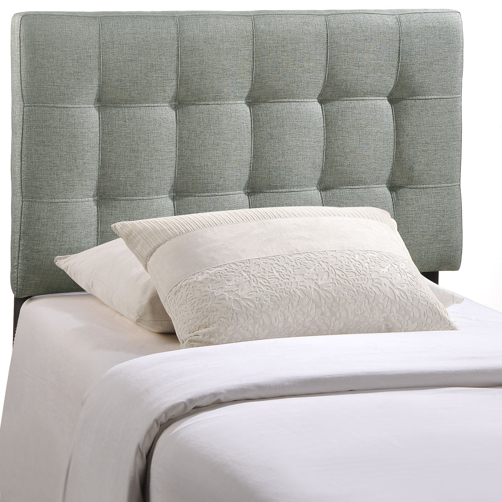 Modway Lily Tufted Linen Fabric Upholstered Twin Headboard in Gray
