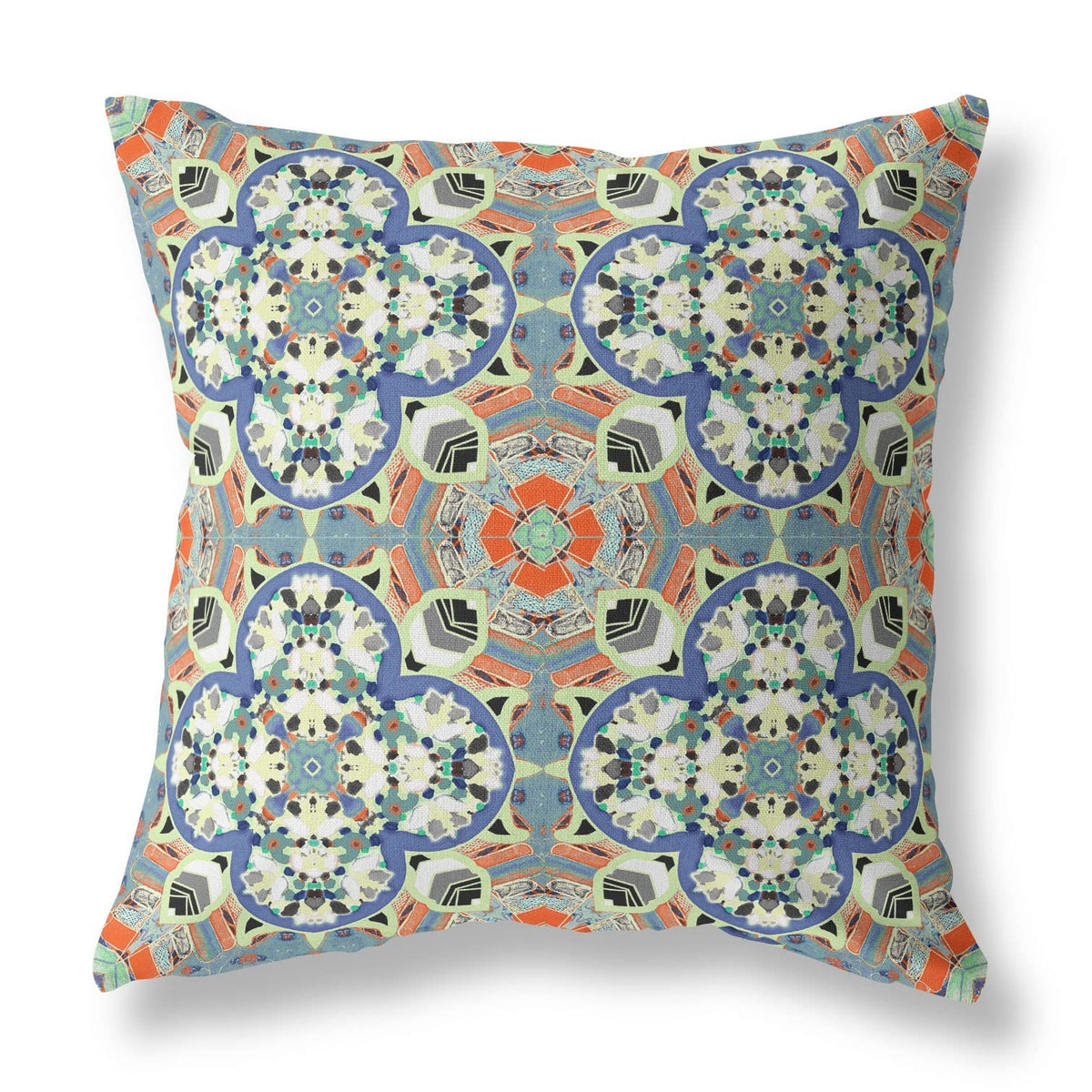 HomeRoots Blue Cream Orange Broadcloth Blue Cream Cloverleaf Indoor Outdoor Throw Pillow