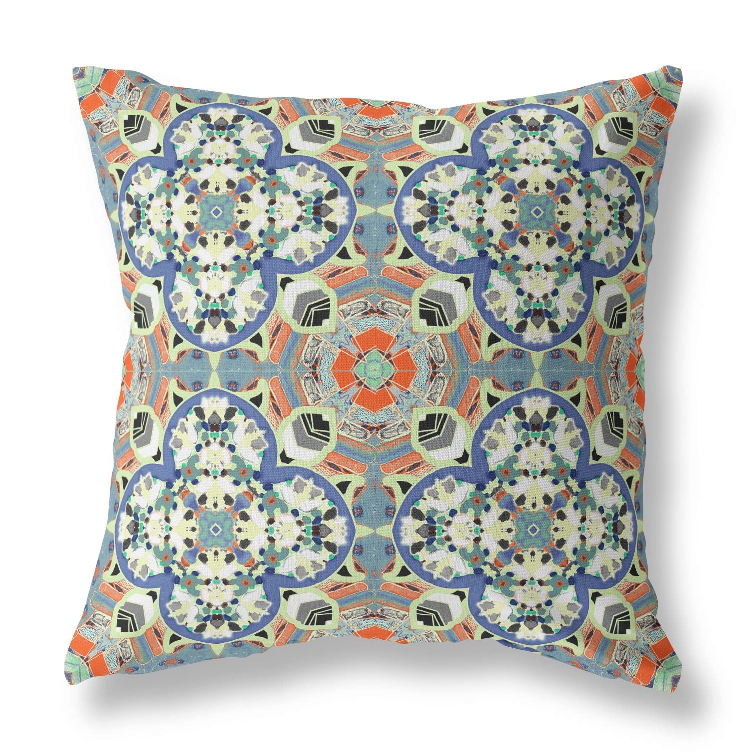 HomeRoots Blue Cream Orange Blue Cream Cloverleaf Boho Suede Throw Pillow