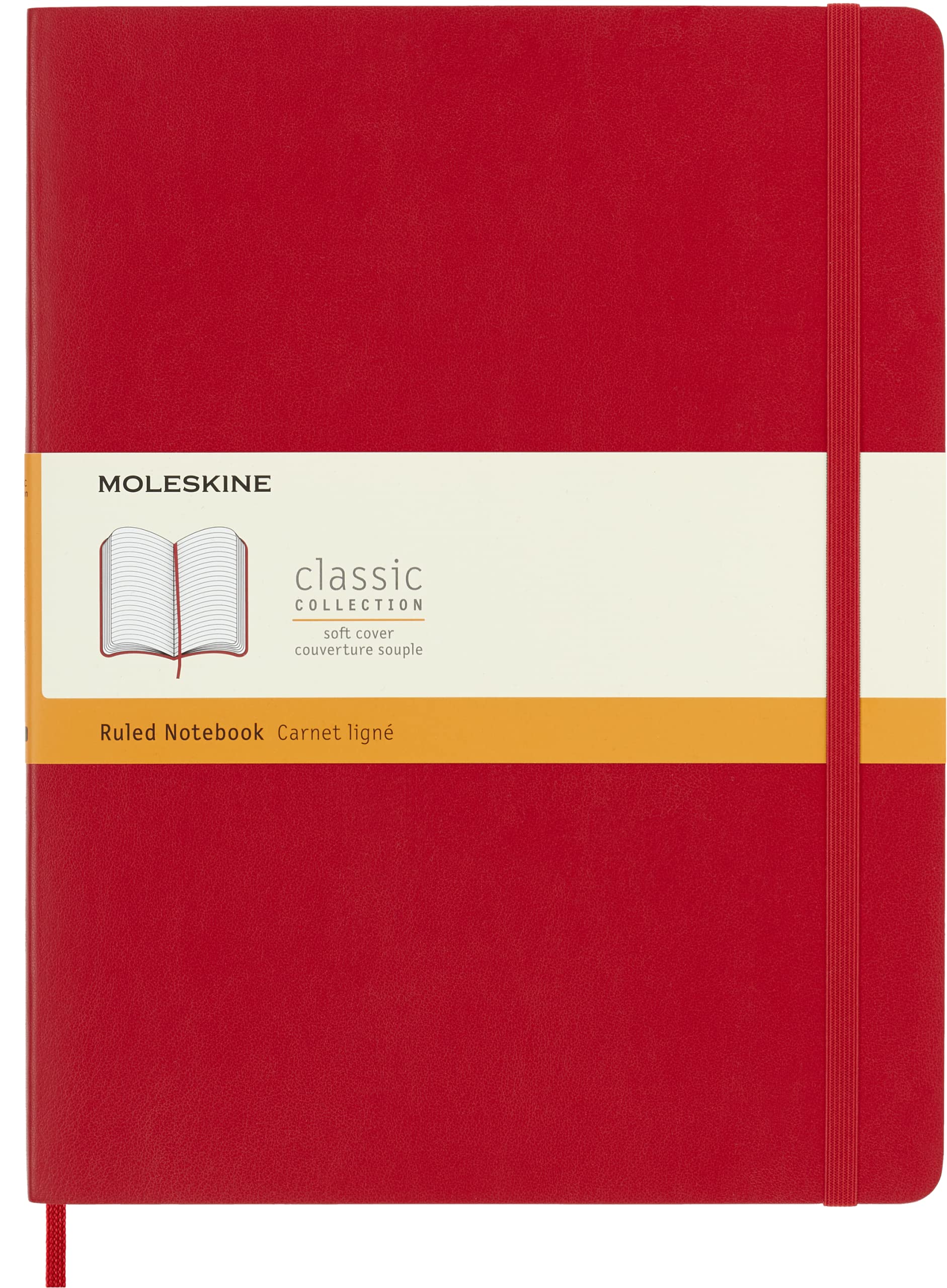 Moleskine Classic Notebook, Soft Cover, Xl (7.5' X 9.5') Ruled/Lined, Scarlet Red, 192 Pages