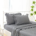 K Masaniji Black White Plaid Ruffle Sheets Queen Size 4-Piece Set, 300Tc 100% Yarn Dyed Cotton Sheets Deep Pocket Farmhouse Ging