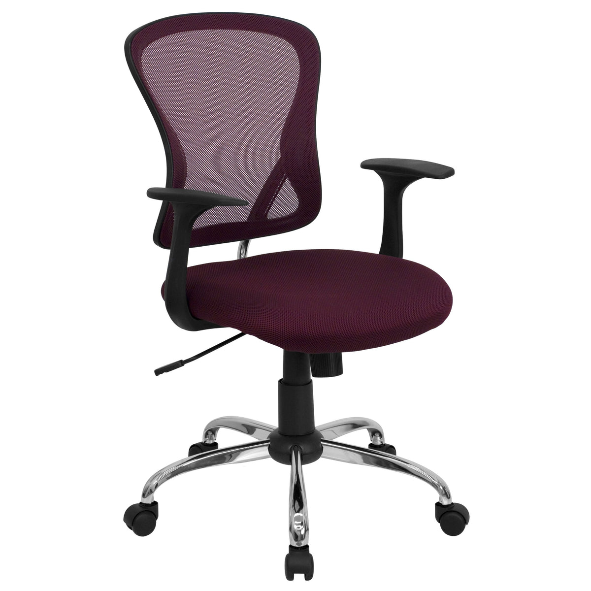 Flash Furniture Alfred Mid-Back Burgundy Mesh Swivel Task Office Chair with Chrome Base and Arms