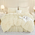 Andency Faux Fur Beige Comforter Set Queen Size, 3 Pieces Fluffy Fuzzy Plush Bedding Comforter Set (1 Shaggy Velvet Comforter &