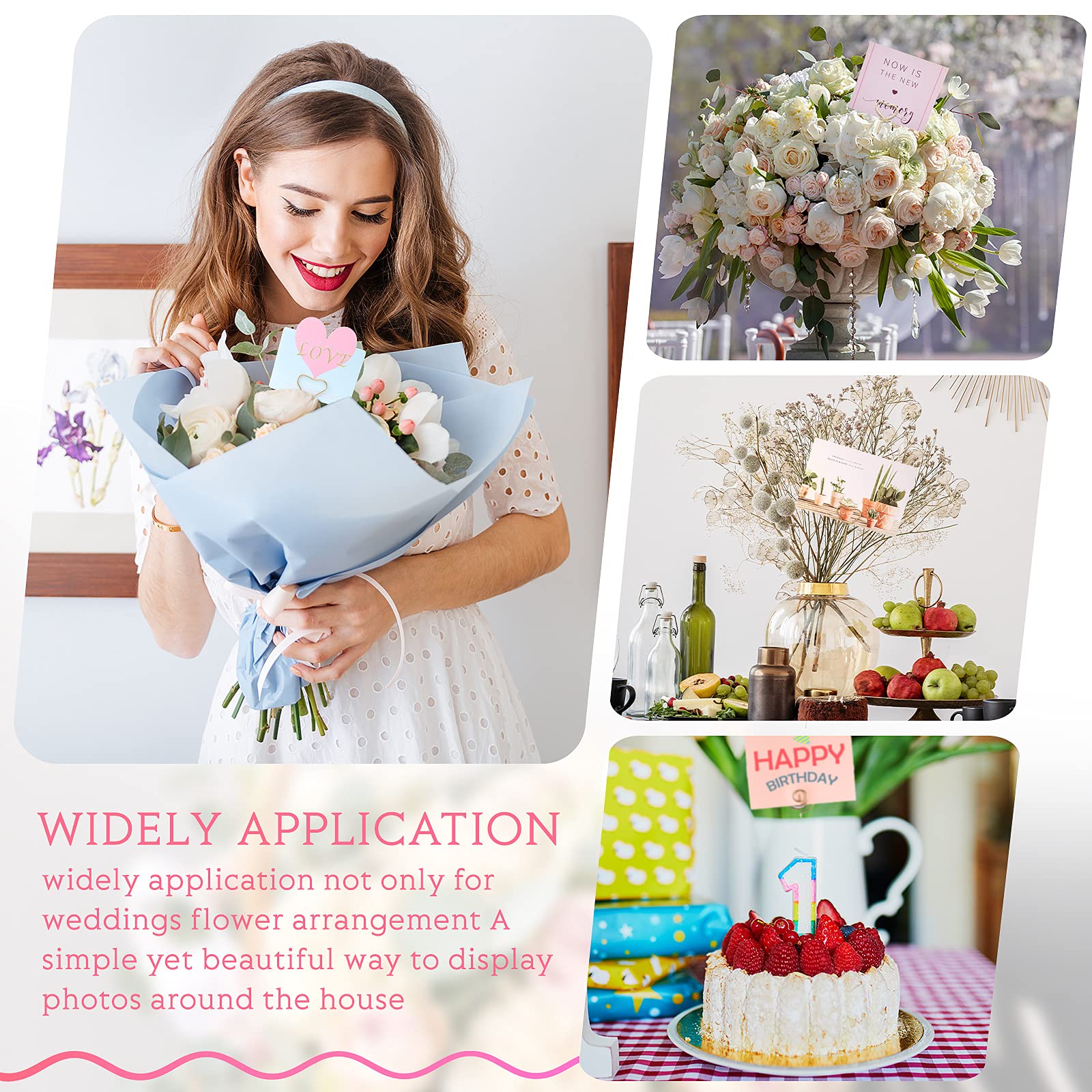 Sunnyray 30 Pieces Metal Wire Floral Picks Wire Place Card Holder Stand 13 Inch Table Name Number Picture Holder Clips Menu Note