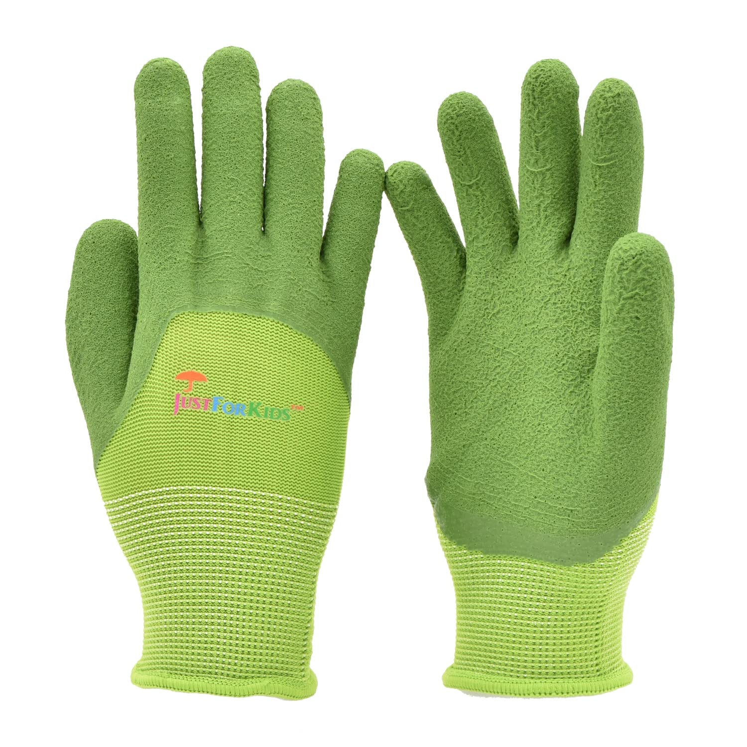 G & F Products 2040G 3 Pair Pack Justforkids Premium Microfoam Texture Coated Kids Garden Gloves, Kids Work Gloves, Green