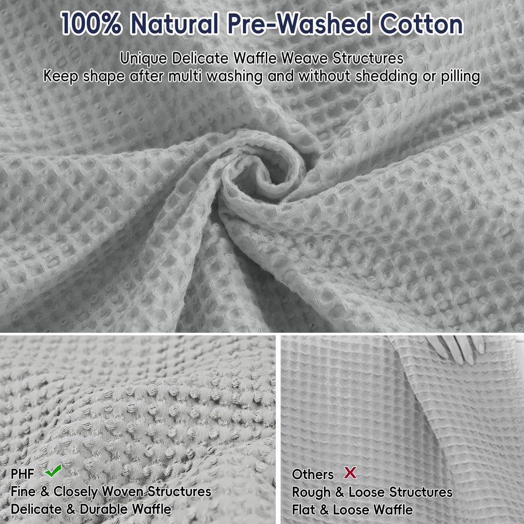 Phf 100% Cotton Waffle Weave Blanket Twin Size 66'X90' -Lightweight Washed Soft Breathable Blanket For All Season-Perfect Blanket Layer For Couch Bed Sofa - Light Grey