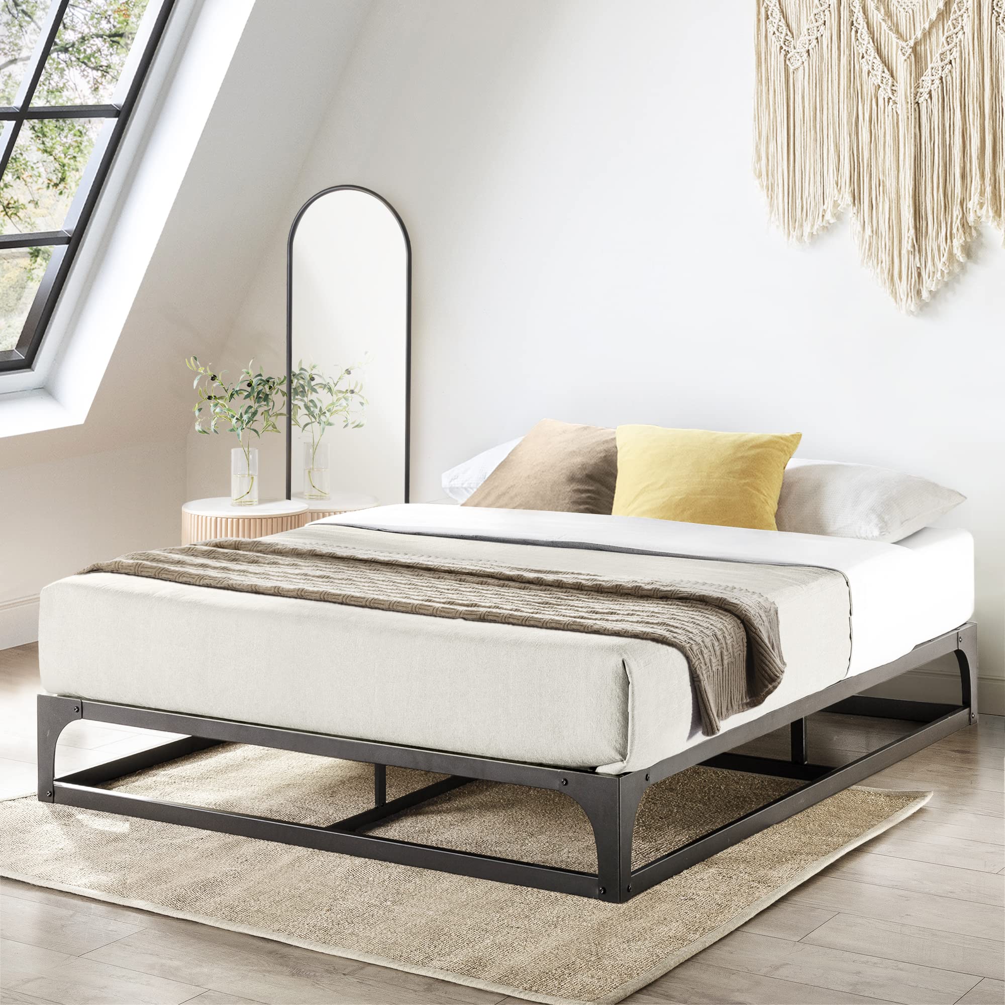 Mellow 9 Inch Metal Platform Bed Frame with Heavy Duty Steel Slat Mattress Foundation (No Box Spring Needed), Full, Black