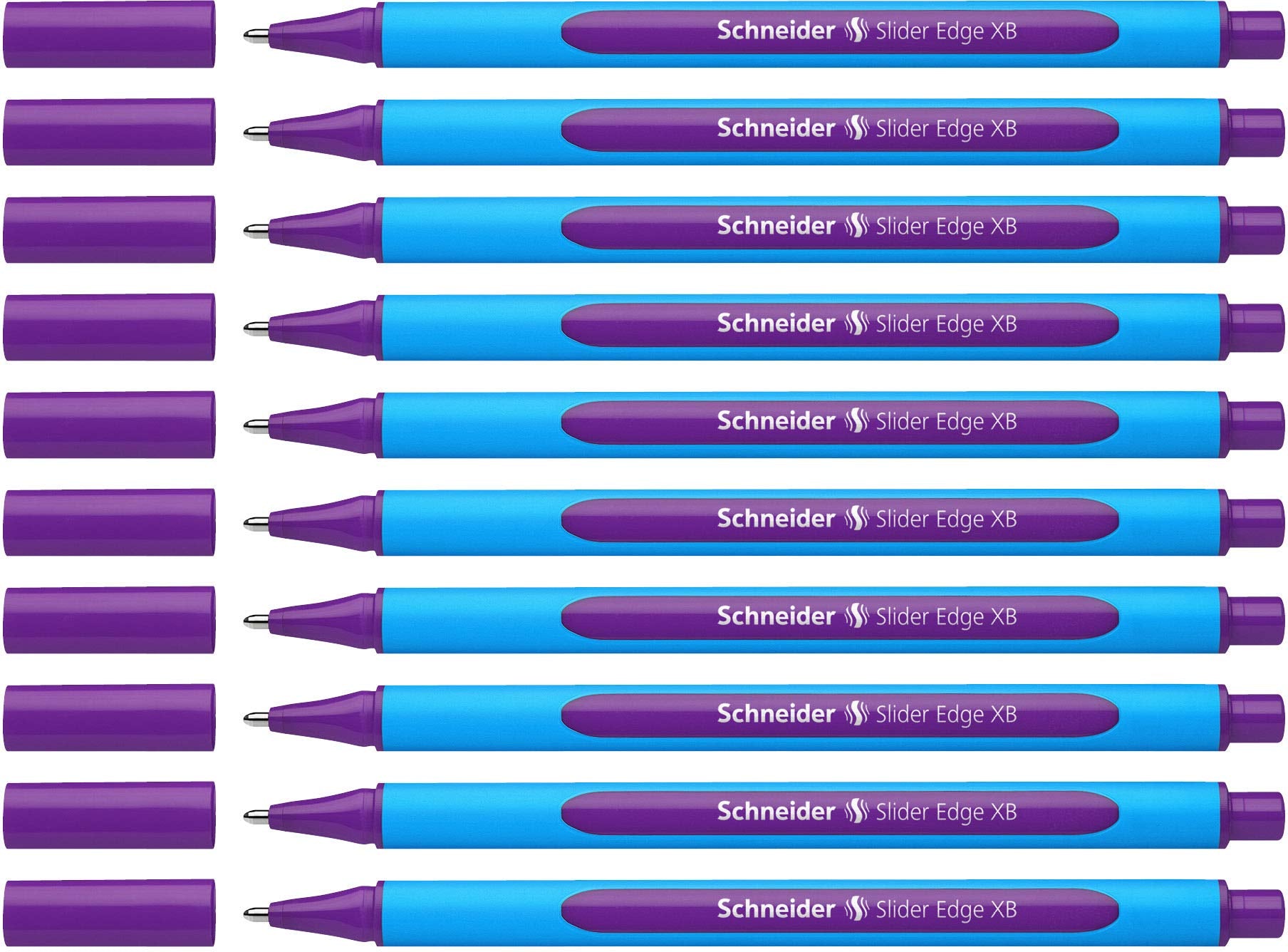Schneider Slider Edge Xb (Extra Broad) Ballpoint Pen, 1.4 Mm, Light Blue Barrel, Violet Ink, Box Of 10 Pens (152208)