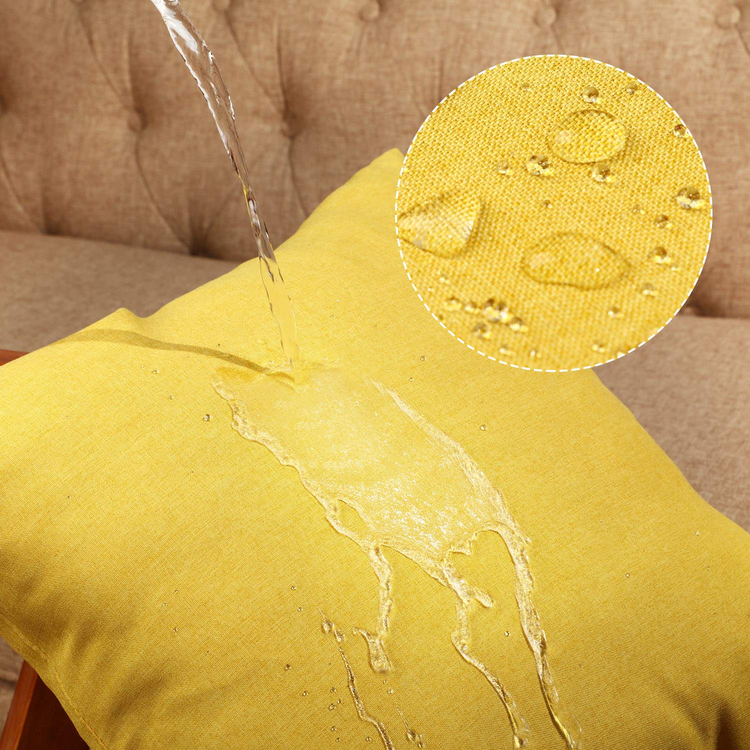 Boao 4 Pack Decorative Outdoor Waterproof Throw Pillow Covers, Square Patio Balcony Garden Waterproof Cushion Case, Pu Coating Pillow Shell For Couch,Bed, Patio, Sofa,Tent,18 X 18 Inch(Bright Yellow)