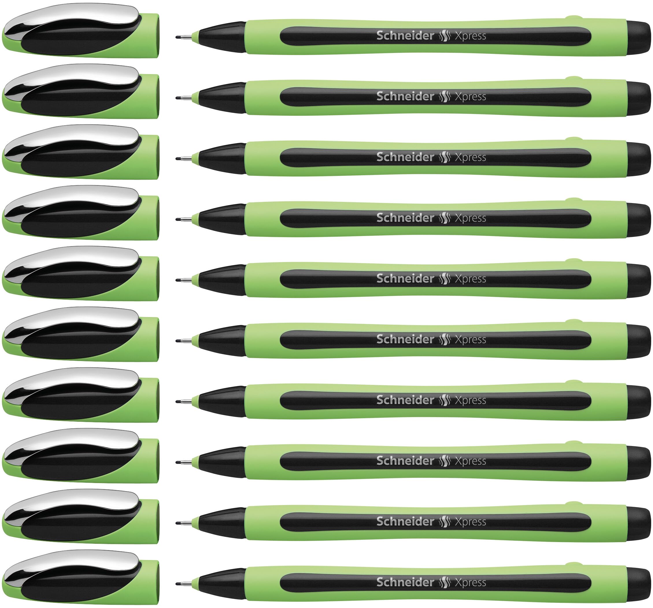 Schneider Xpress Premium Fineliner, 0.8 Mm Porous Point, Light Green Barrel, Black Ink, Box Of 10 Pens (190001)