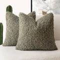 Foindtower 2 Pieces 18X18 Inch Sage Green, Faux Fur Throw Pillow Cover Accent Sherpa Pillow Fuzzy Soft Pillowcases Sheepskin Dec