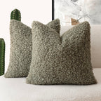 Foindtower 2 Pieces 16X16 Inch Sage Green, Faux Fur Throw Pillow Cover Accent Sherpa Pillow Fuzzy Soft Pillowcases Sheepskin Dec