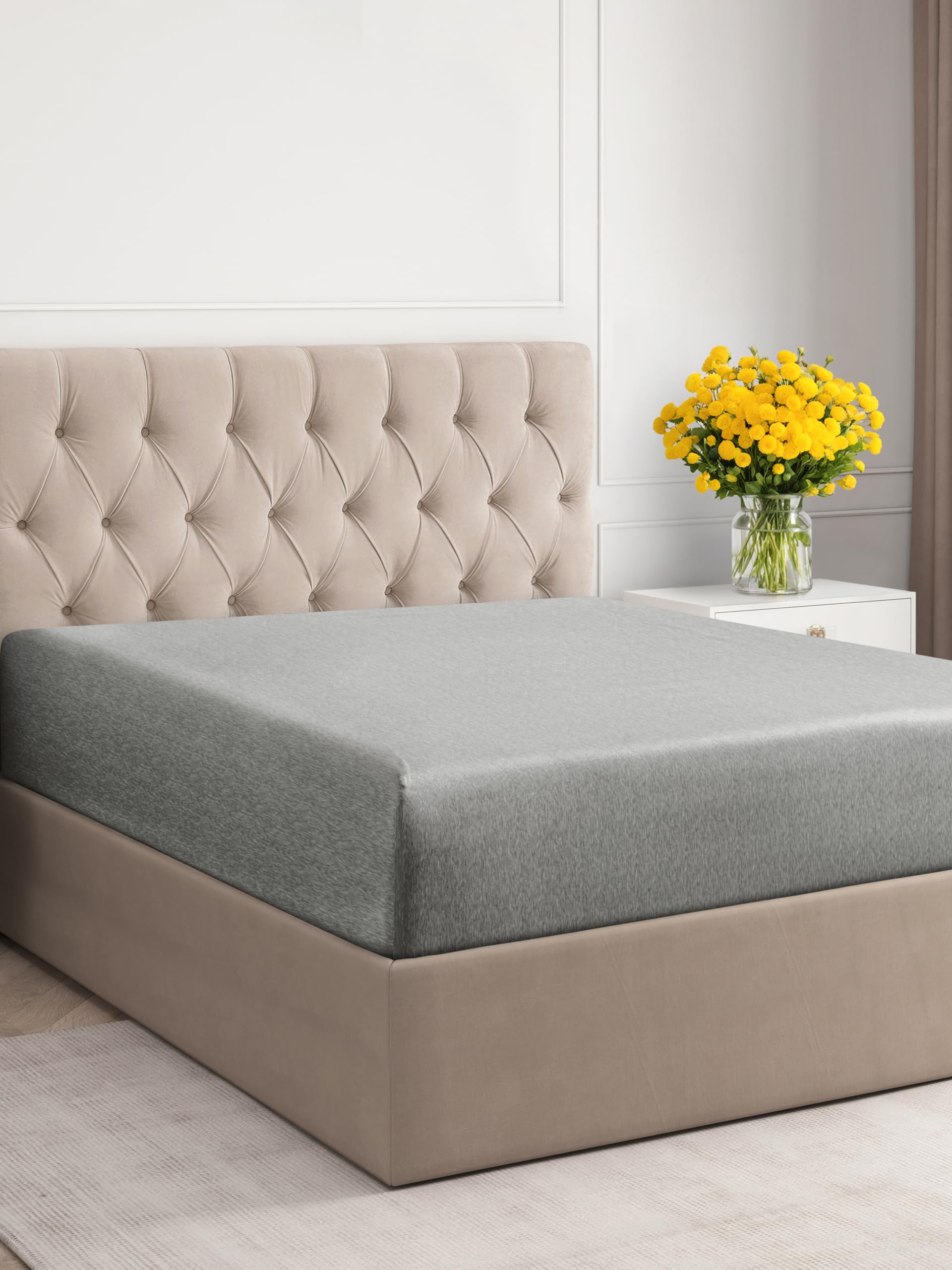 Full Size Fitted Bed Sheet - Hotel Luxury Single Fitted Sheet Only - Fits Mattress Up To 16 - Extra Soft, Wrinkle Free, Breathable Sheet - Bottom Fitted Sheet - Heathered Grey Single Fitted Sheet Only