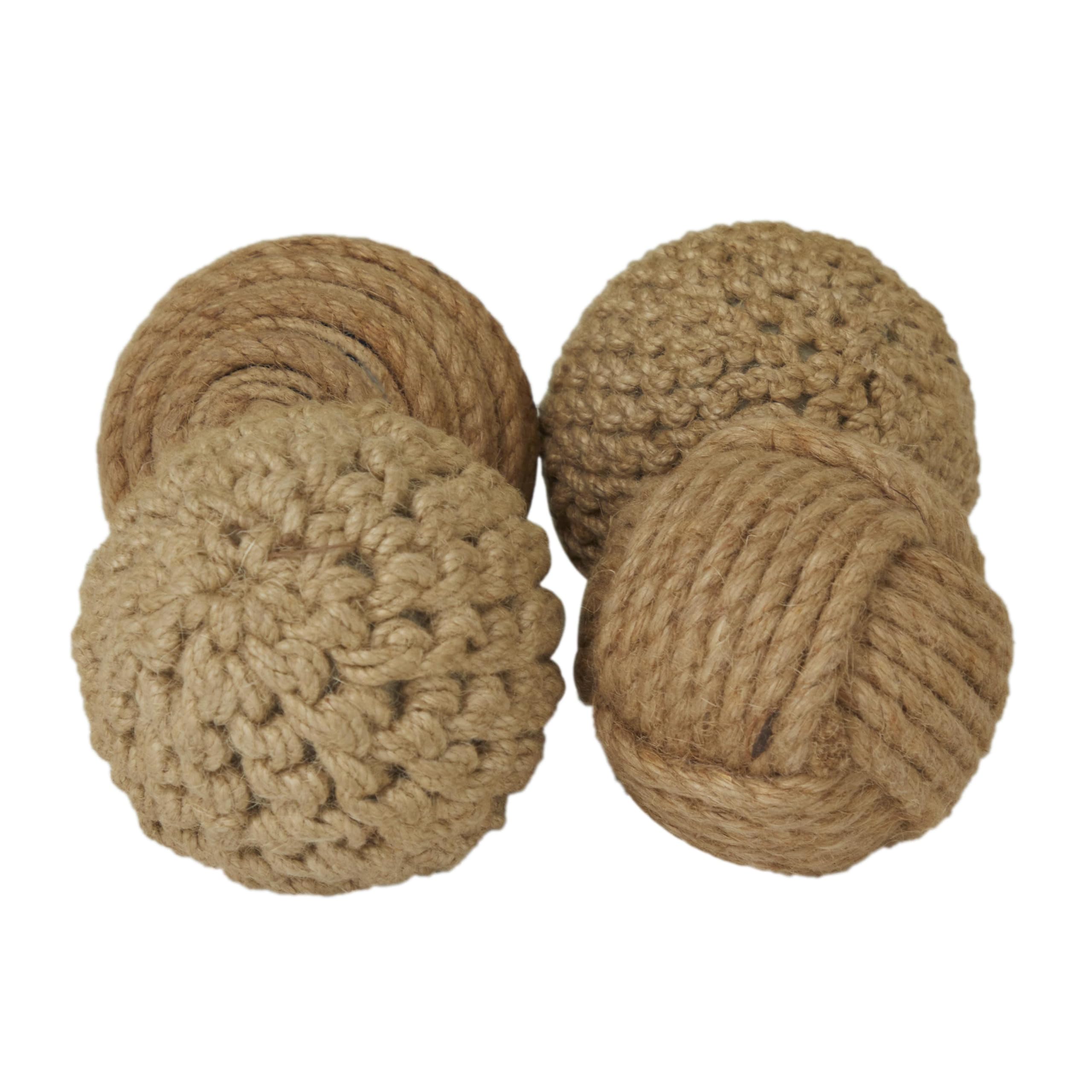 Deco 79 Jute Rope Handmade Decorative Ball Orbs & Vase Filler With Varying Designs, Set Of 4 4''W, 4''H, Brown