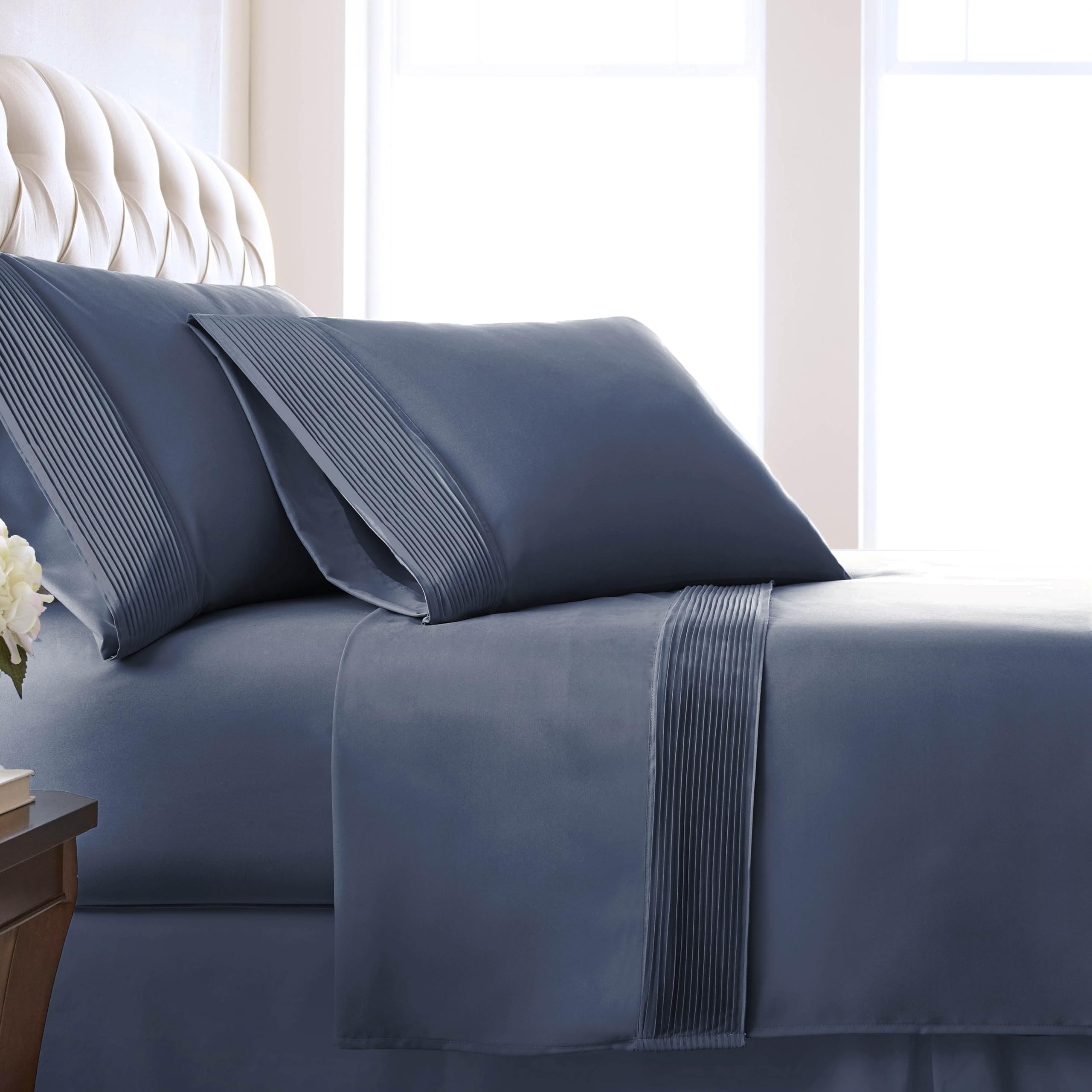 Southshore Fine Living Vilano Pleats, 4-Piece, 21-Inch Extra Deep Pocket Sheet Set, Queen Sheets With Flat Sheets And Pillowcase