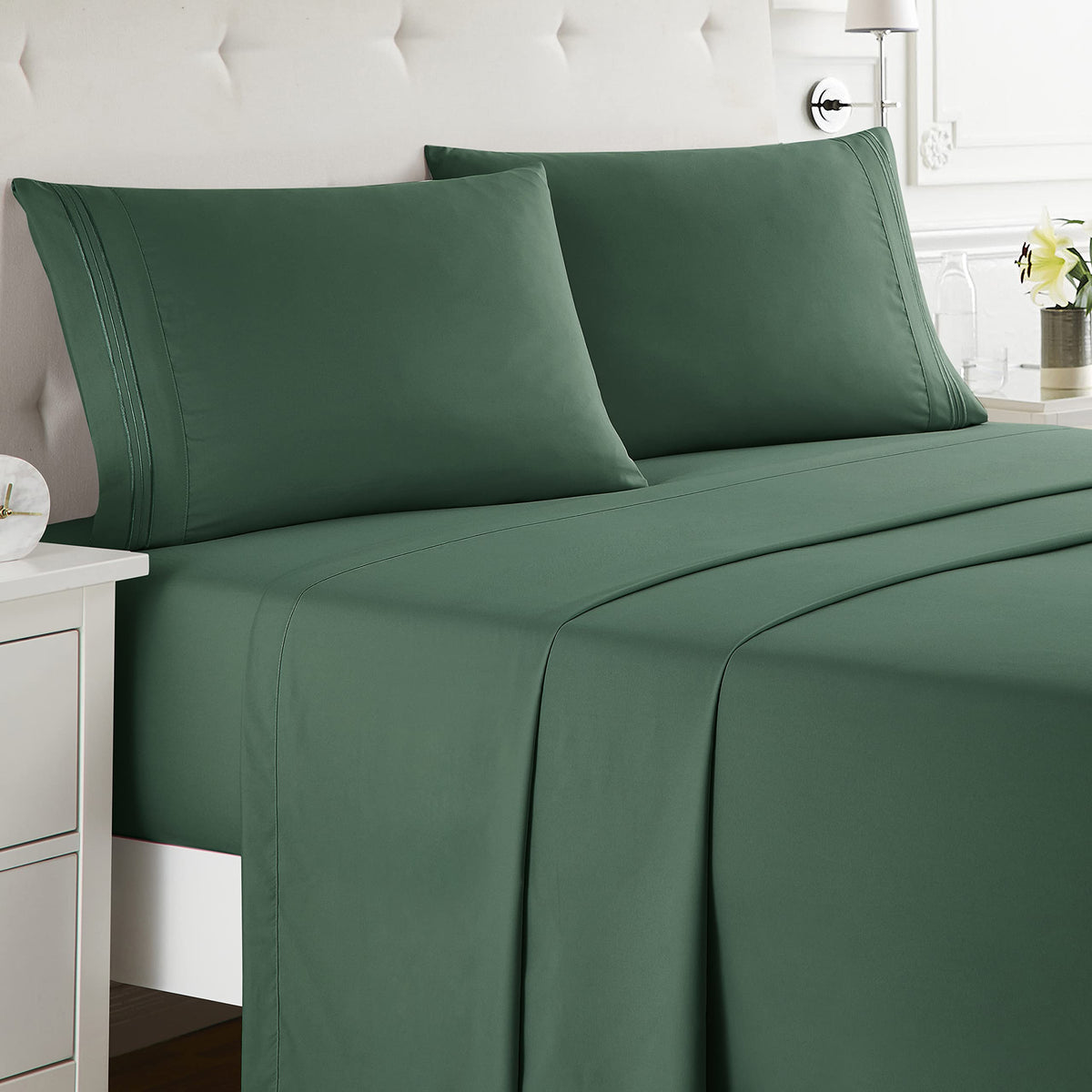Nestl Full Xl Sheets Sets - 4 Piece Full Xl Size Sheets, Double Brushed Dark Green Sheets, Hotel Luxury Full Xl Sheet Set, Extra