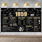 Eiurteao 65th Birthday Decorations Back in 1959 Banner Backdrop for Women Men, Black Gold Happy 65 Birthday Sign Poster Party Su