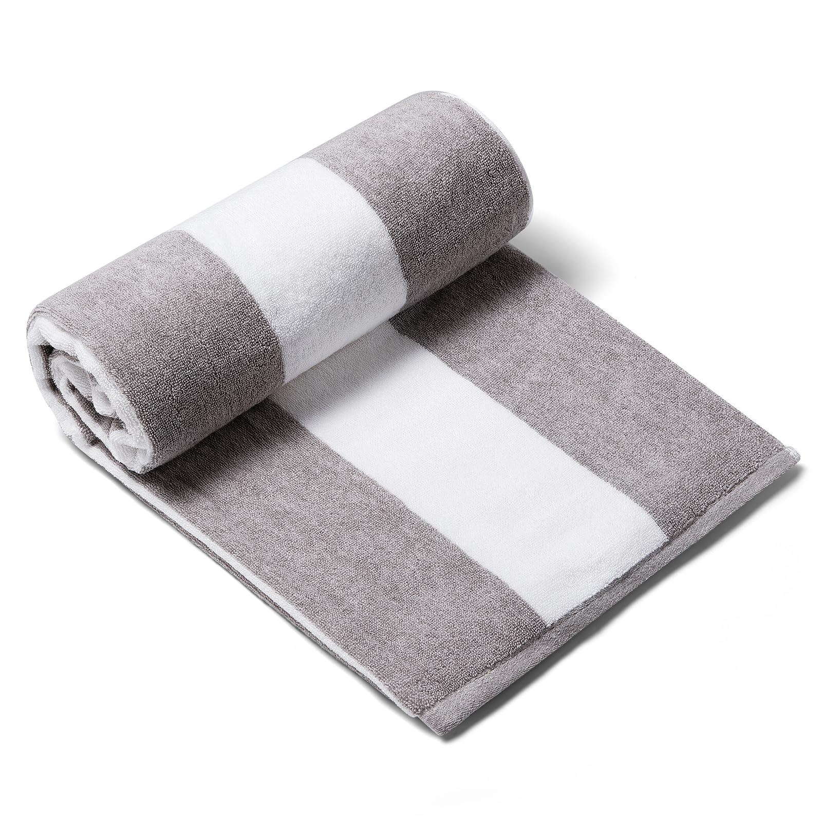 CLOWOOD Plush Oversized Beach Towel - Cotton 40 x 72 Inch Large Thick Charcoal Grey Striped Cabana Pool Swimming Towel