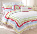 Cozy Line Home Fashions Colorful Striped Ruffle Floral 100% Cotton Reversible Girl Quilt Bedding Set, Reversible Coverlet Bedspr