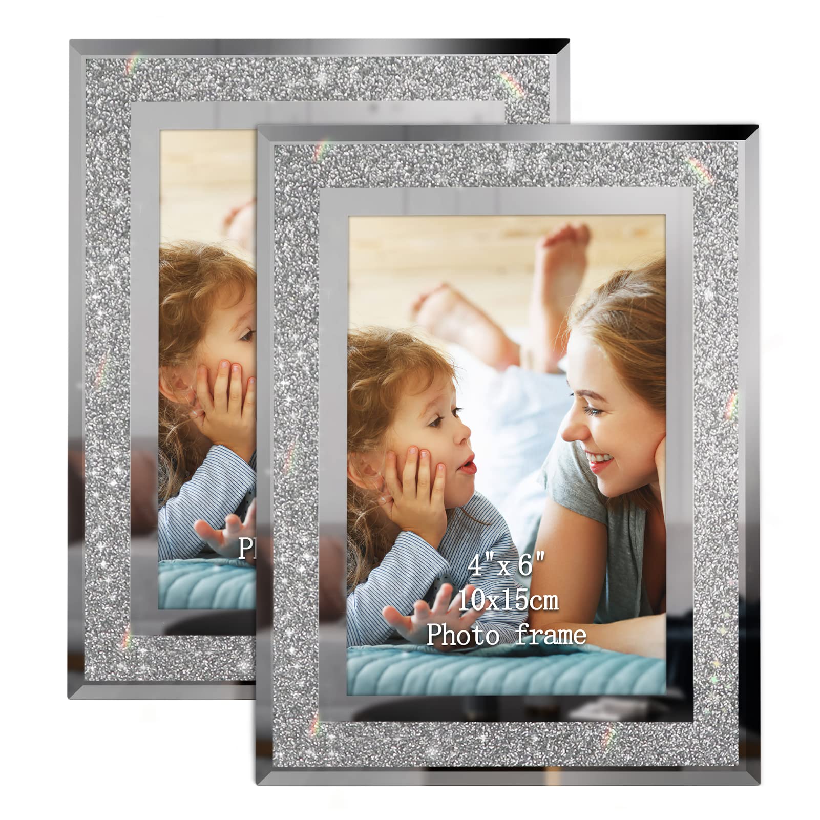 Calenzana 4x6 Picture Frame Sparkle Glass Photo Frames Set for Tabletop, 2 Pack