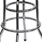 Flash Furniture Bruno Double Ring Chrome Backless Barstool with Black Upholstered Seat and Integrated Footrest