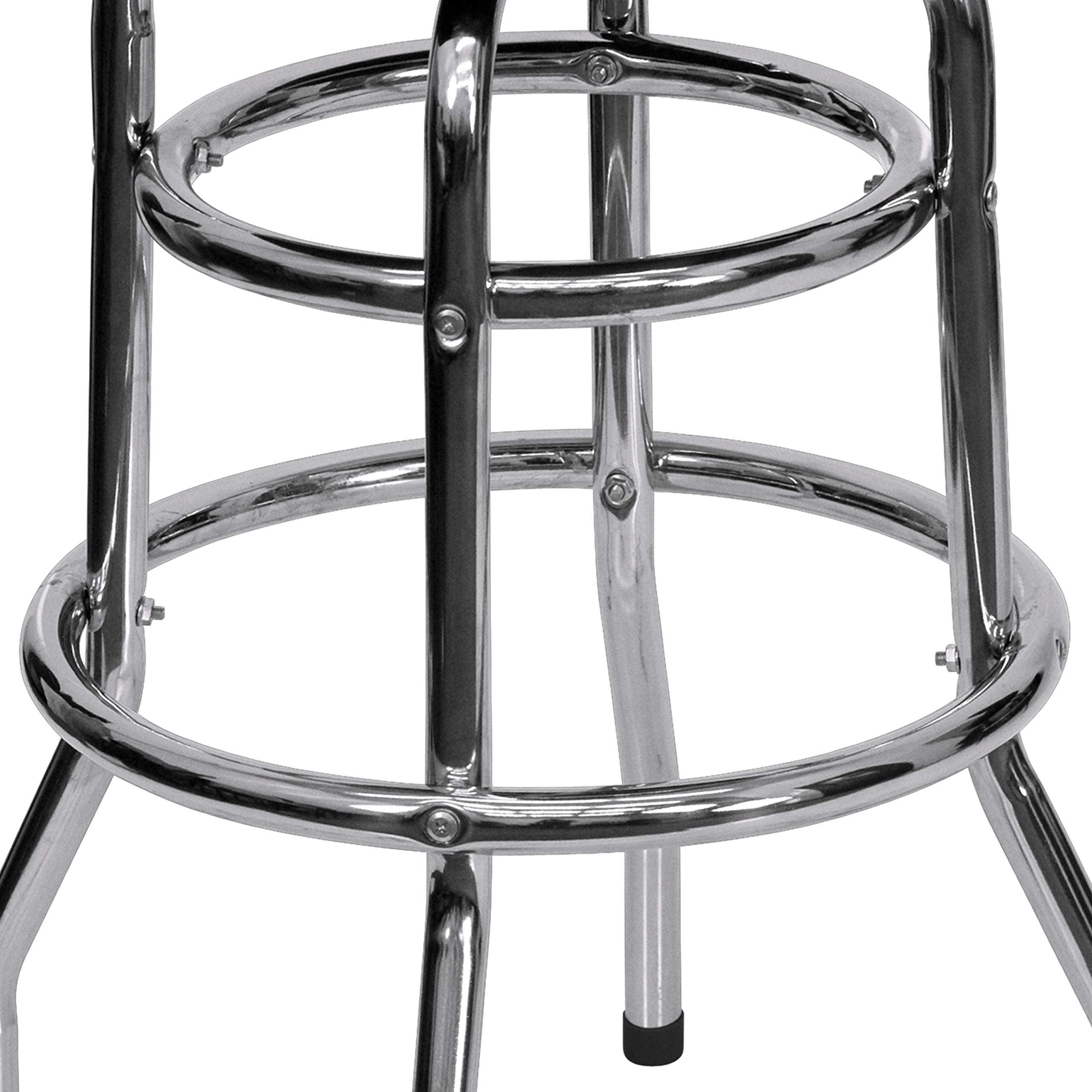 Flash Furniture Bruno Double Ring Chrome Backless Barstool with Black Upholstered Seat and Integrated Footrest