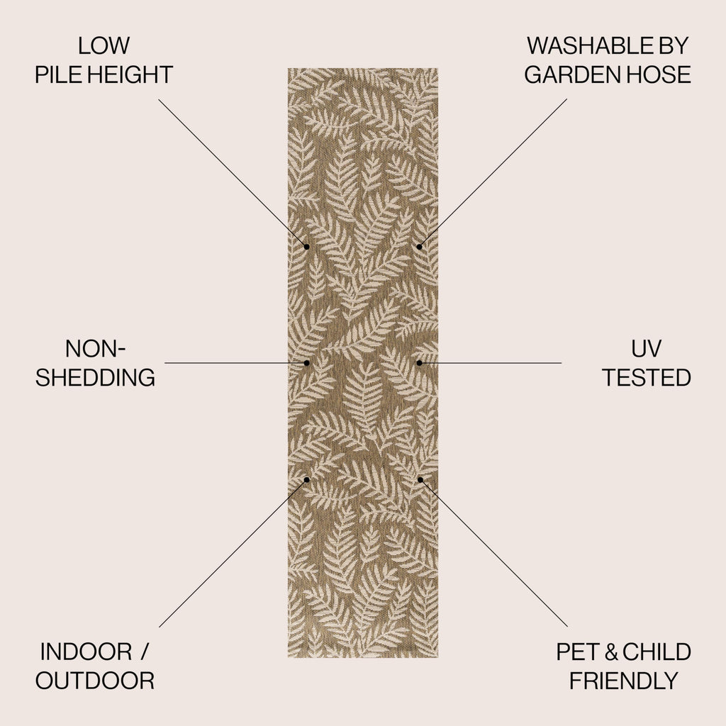 Jonathan Y Smb119A-210 Nevis Palm Frond Indoor Outdoor Area Rug Coastal Floral Easy Cleaning Bedroom Kitchen Backyard Patio Non Shedding, 2 X 10, Brown/Beige