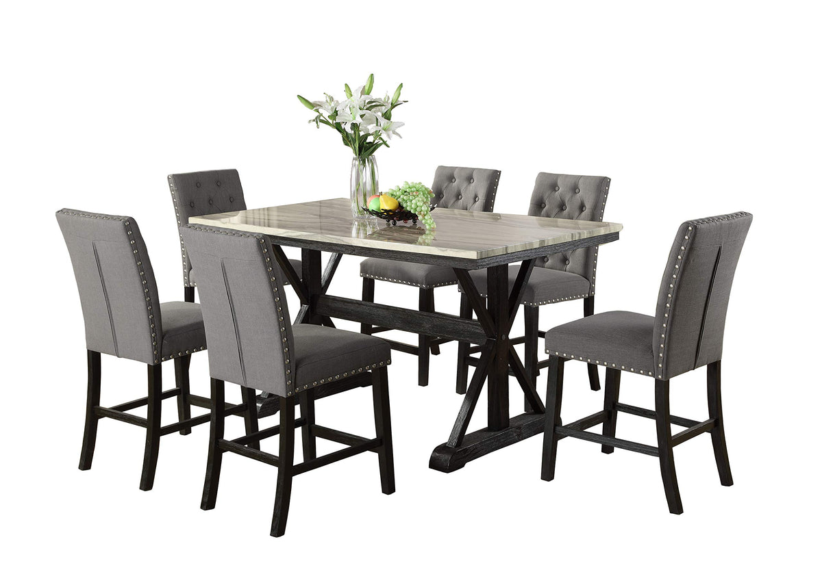 Best Quality Furniture 7 Piece Dining Set, Light Espresso, Gray
