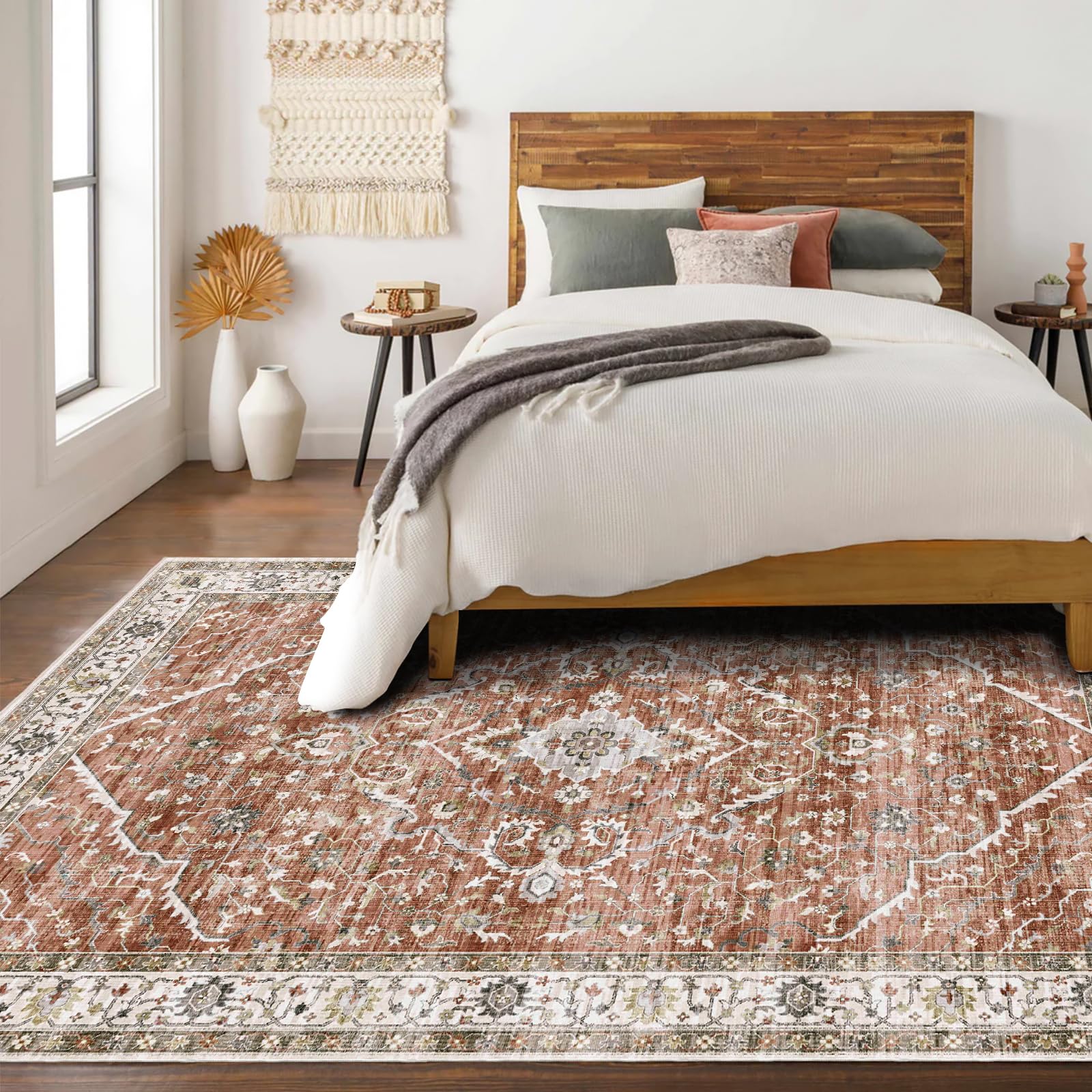 Deerly Large 5x8 Rugs for Dining Room Machine Washable Rugs Boho 5x8 Rug for Living Room Carpet Non-Slip Family & Pet Friendly A