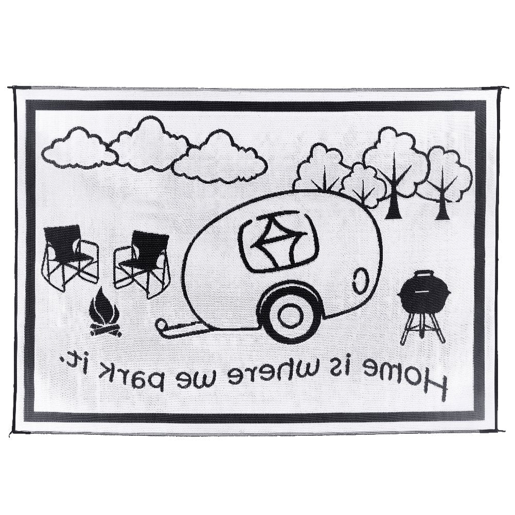 Stylish Camping Ming'S Mark Rh8111 Reversible Rv Home Mat - 8' X 11', Black/White