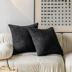 Kevin Textile Set Of 2 Decorative Pillow Cover Solid Striped Corduroy Plush Velvet Cushion Cover For Couch, 50Cm, 20 X 20 Inch, Black