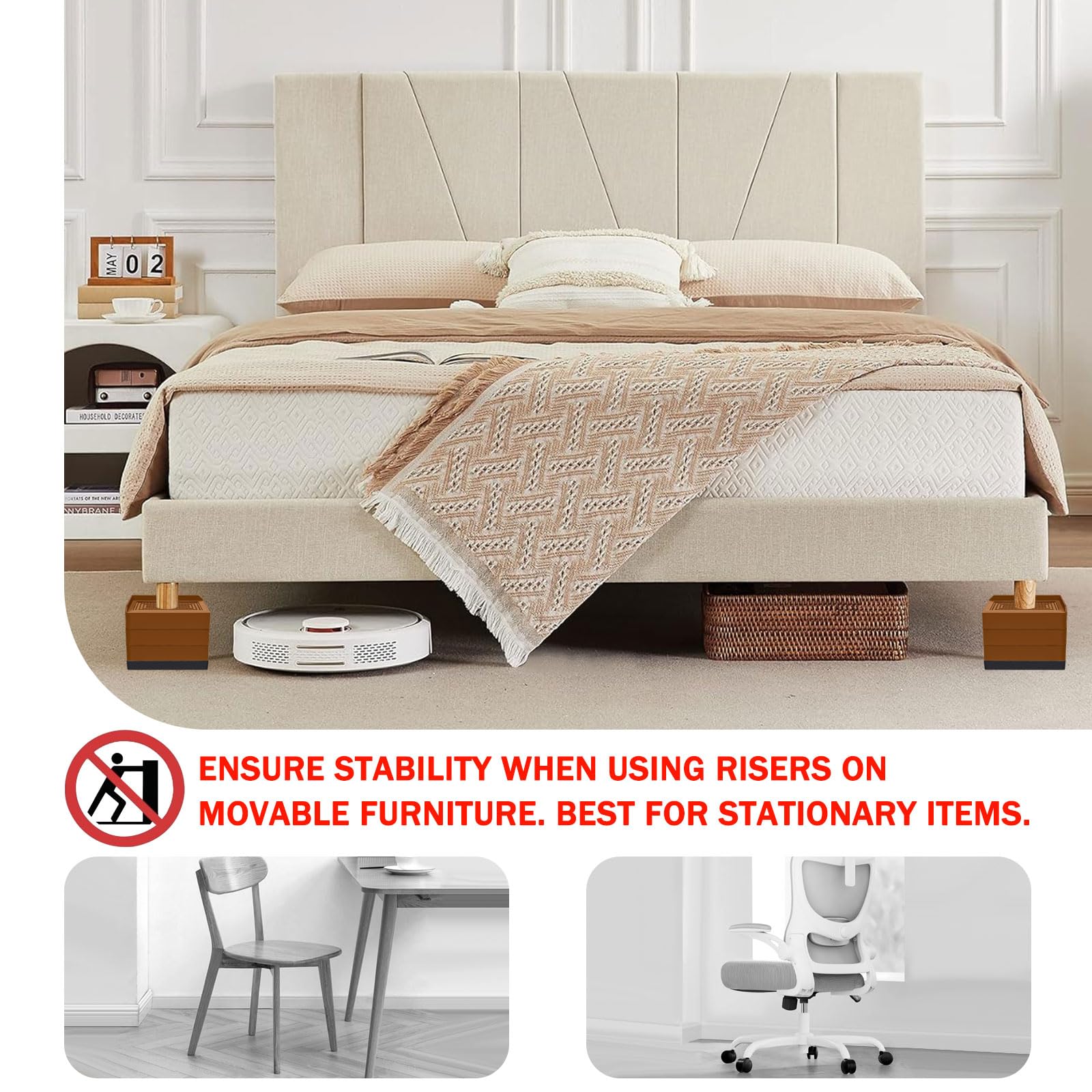 Annkut Furniture Risers 4 Inch, Heavy Duty Furniture Elevator In Heights Of 1.5, 3 Or 4 Inch, Rectangle Raising Blocks For Bed,