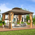 Erommy 12' X 12' Hardtop Gazebo, Galvanized Steel Double Roof Gazebo With Aluminum Frame, Permanent Outdoor Metal Pavilion With