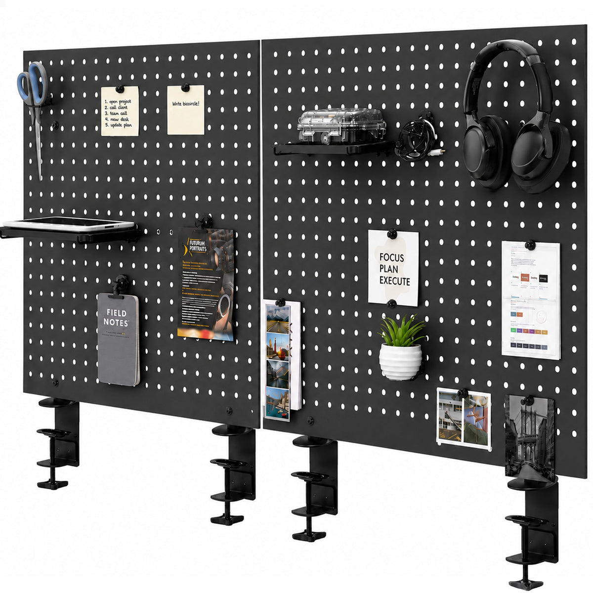 VIVO Black Clampon 60 x 24 inch Desk Pegboard, PPDK30B2