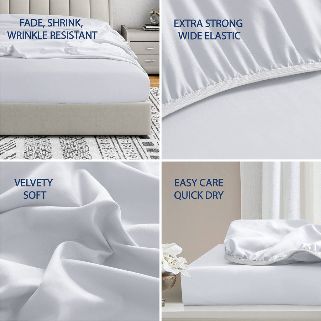 Cathay Home Twin Fitted Sheet - Double Brushed Ultra Soft – Wrinkle & Fade Resistant - 14' Standard Pocket Fitted Sheet Only - Good Fit For 12'-16' Deep Mattress (Twin, White)